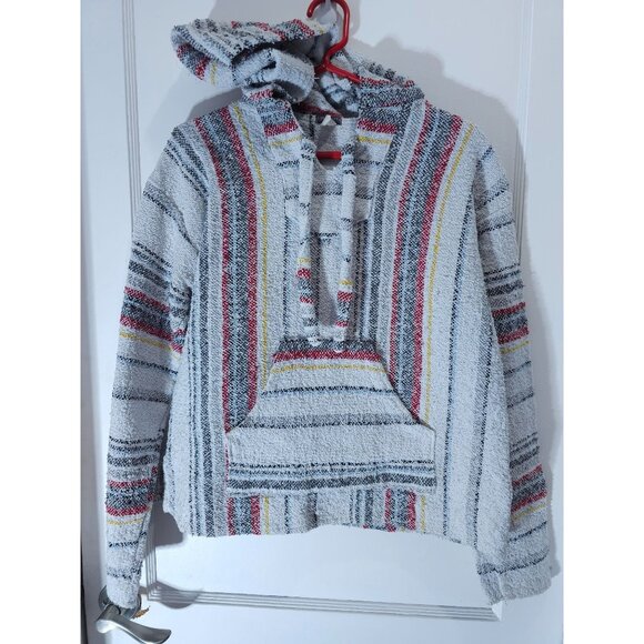 Earthbound Trading Co Baja Hoodie Striped Pullover Sweatshirt Medium Cotton - Picture 1 of 1